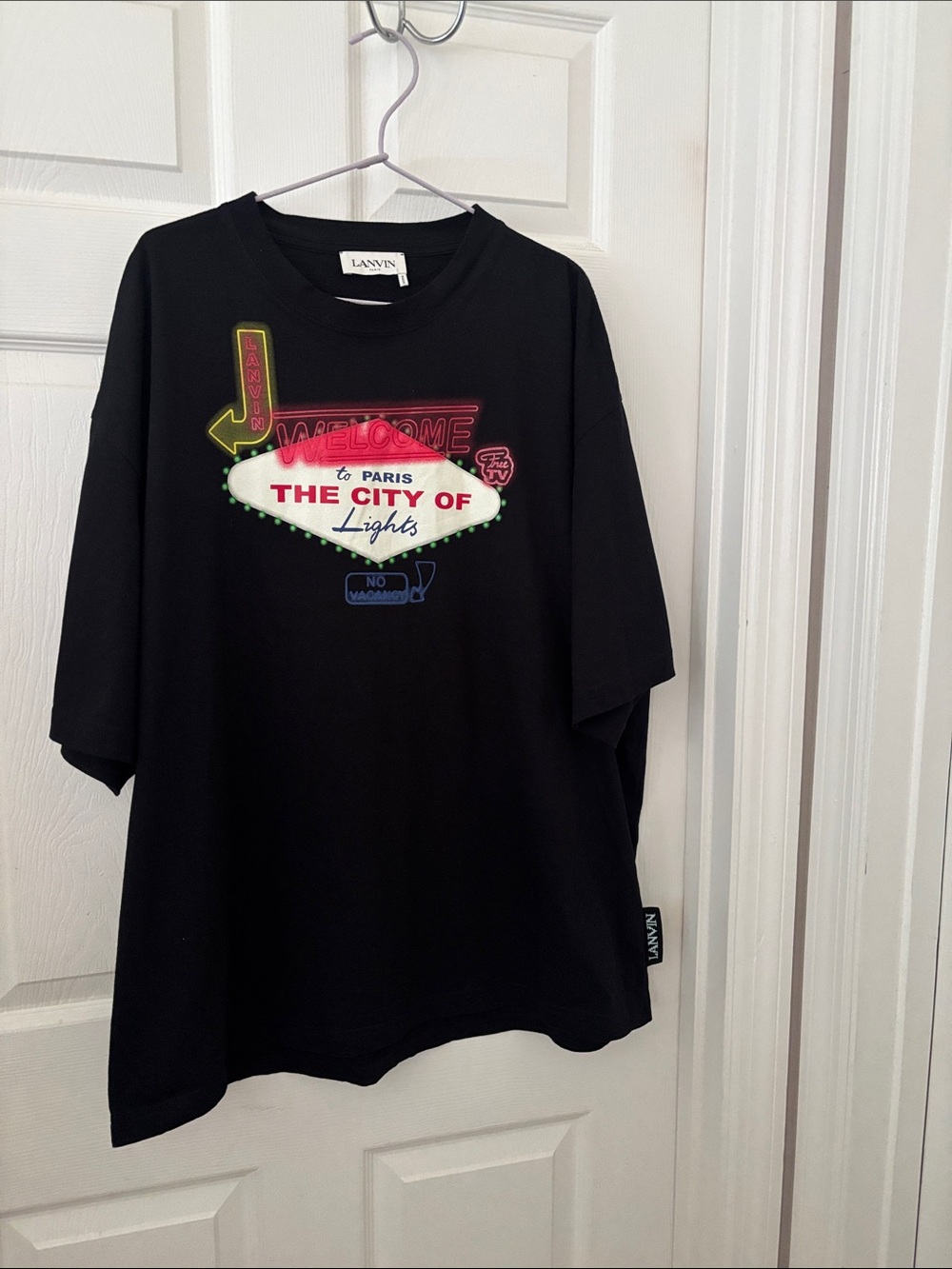 Lanvin Black Short Sleeve Tee with Neon City Graphic